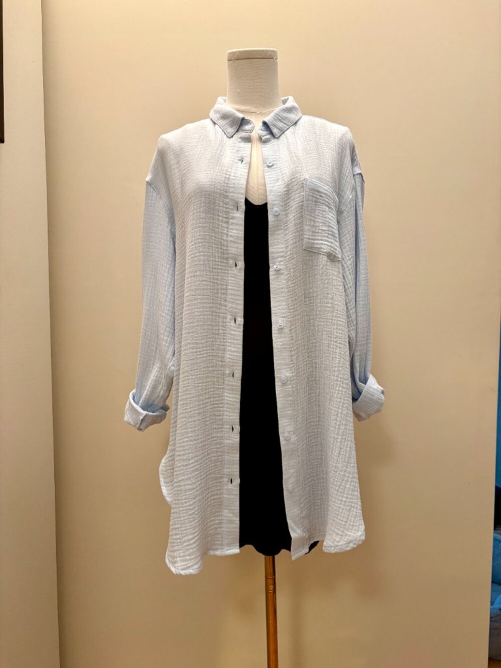 Easy To See Light Blue Oversized Button-Up Top
